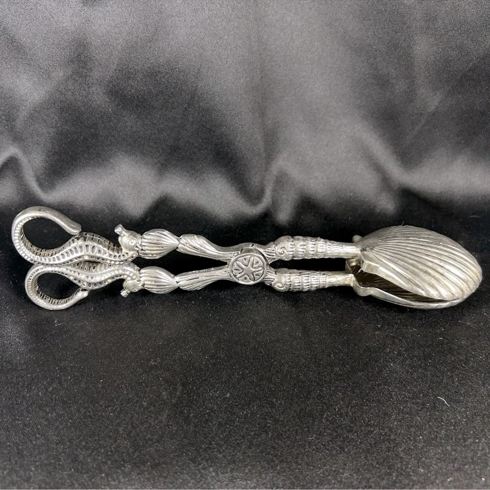 Godinger Silver Seahorse & Clam Shell Salad/Serving Tongs 11” Nautical